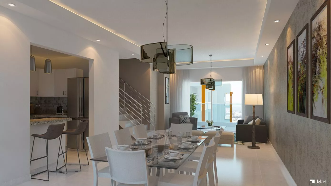Sala y comedor de un proyecto residencial Crisfer